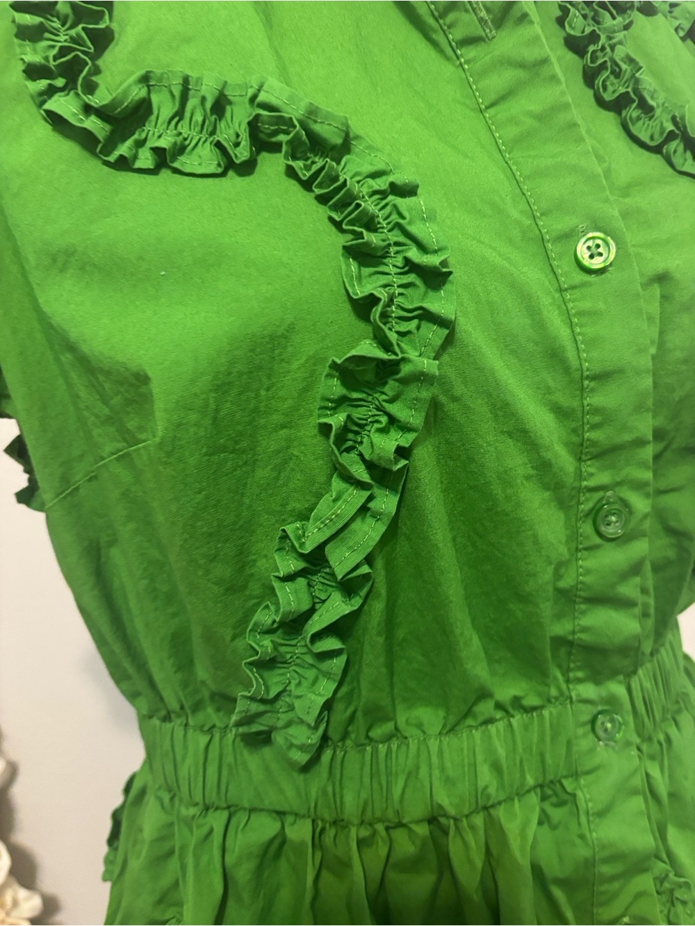 kate spade Bright Green Ruffle-Trim Midi Shirt Dress - Picture 5 of 5